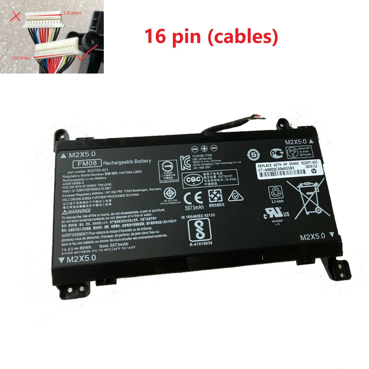 16 pin FM08 HP HSTNN-LB8B 922753-421 922977-855 TPN-Q195 kompatibelt batterier